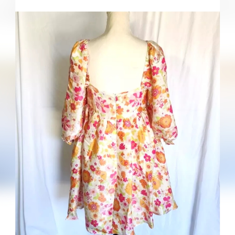 Anthropologie Multicolor Warm Floral Puff Sleeve Babydoll Dress Medium - Picture 6 of 7